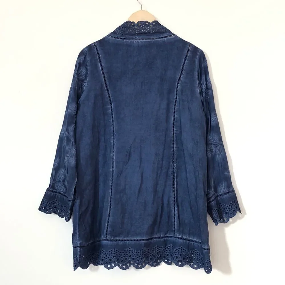 Soft Surroundings Embroidered Tunic Eyelet Blouse Breezy Lagenlook Top Medium - Picture 5 of 9